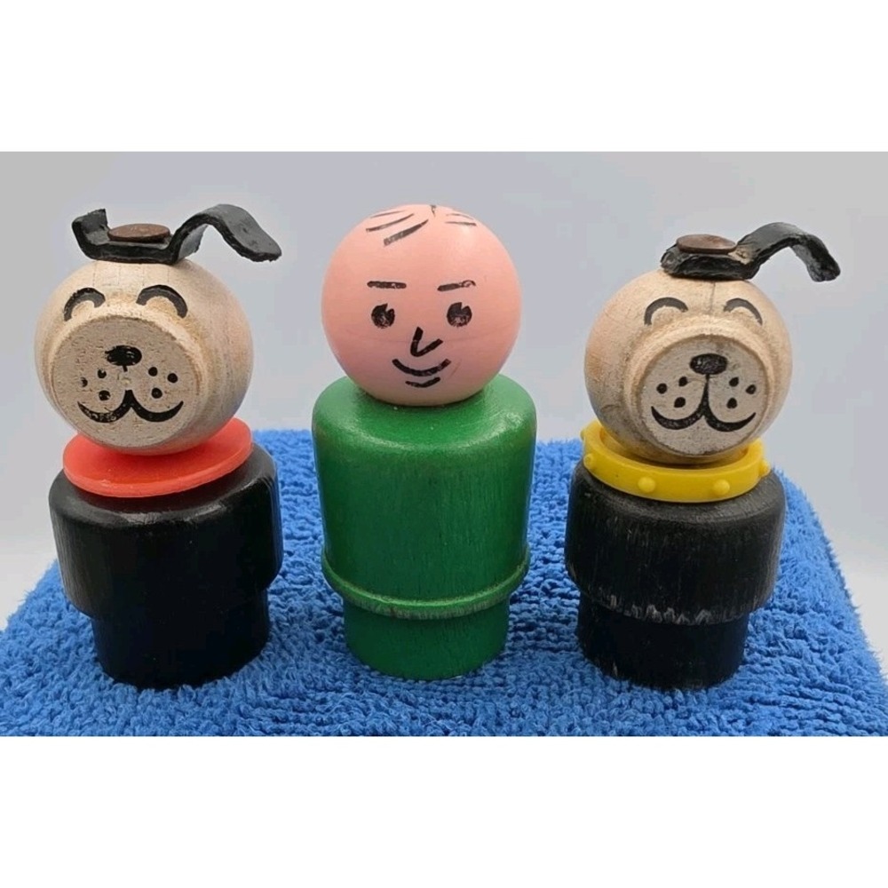 Vintage Fisher Price Little People Wood Body Figures Lot of 3 Dog & Boy 1980s
